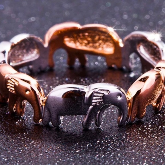 🌺Silver & Rose Gold Elephant Eternity Band Ring🌺 - Picture 9 of 11
